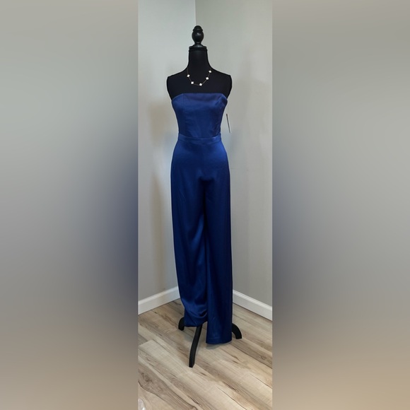 Alice + Olivia Pants - Alice + Olivia Navy Blue Strapless Jumpsuit